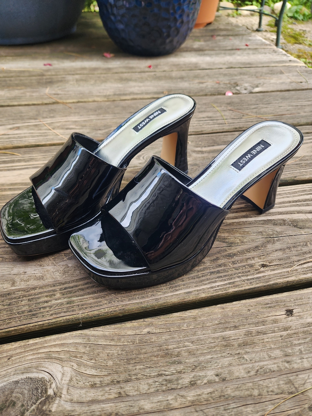 Nine West Beez Platform Black Patent Open-Toe Mule Heels 8.5 - Picture 12 of 13